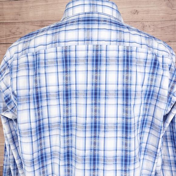 Bugatchi Uomo Shirt Mens Large Blue White Plaid Long Sleeve Button Down Casual - Picture 5 of 8